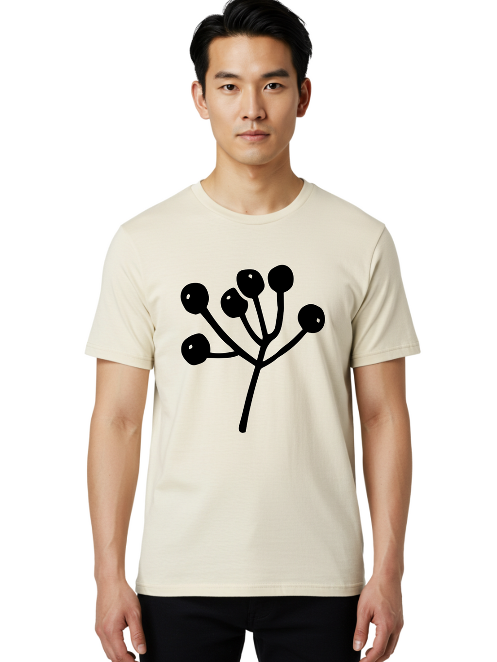 Flower Men'S Graphic Tee, 100% Cotton, Comfortable Casual Summer Wear, Machine Washable, Stylized Flower, Minimalist Design, Black Silhouette, Simple Shapes, Floral Motif, Modern Graphics, Abstract Art -  Aaa590