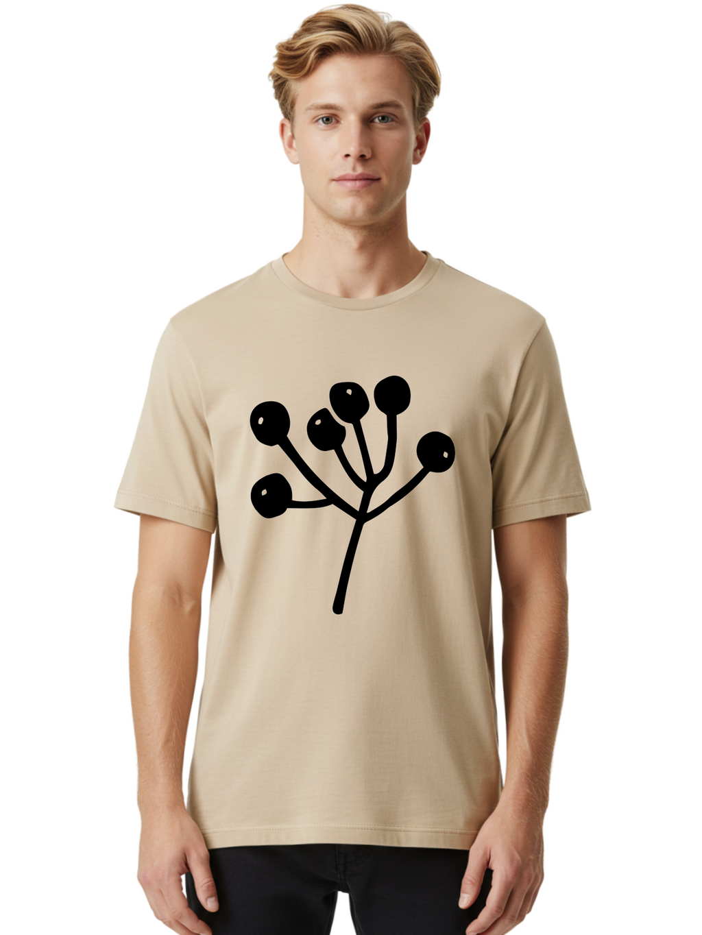 Flower Men'S Graphic Tee, 100% Cotton, Comfortable Casual Summer Wear, Machine Washable, Stylized Flower, Minimalist Design, Black Silhouette, Simple Shapes, Floral Motif, Modern Graphics, Abstract Art -  Aaa590