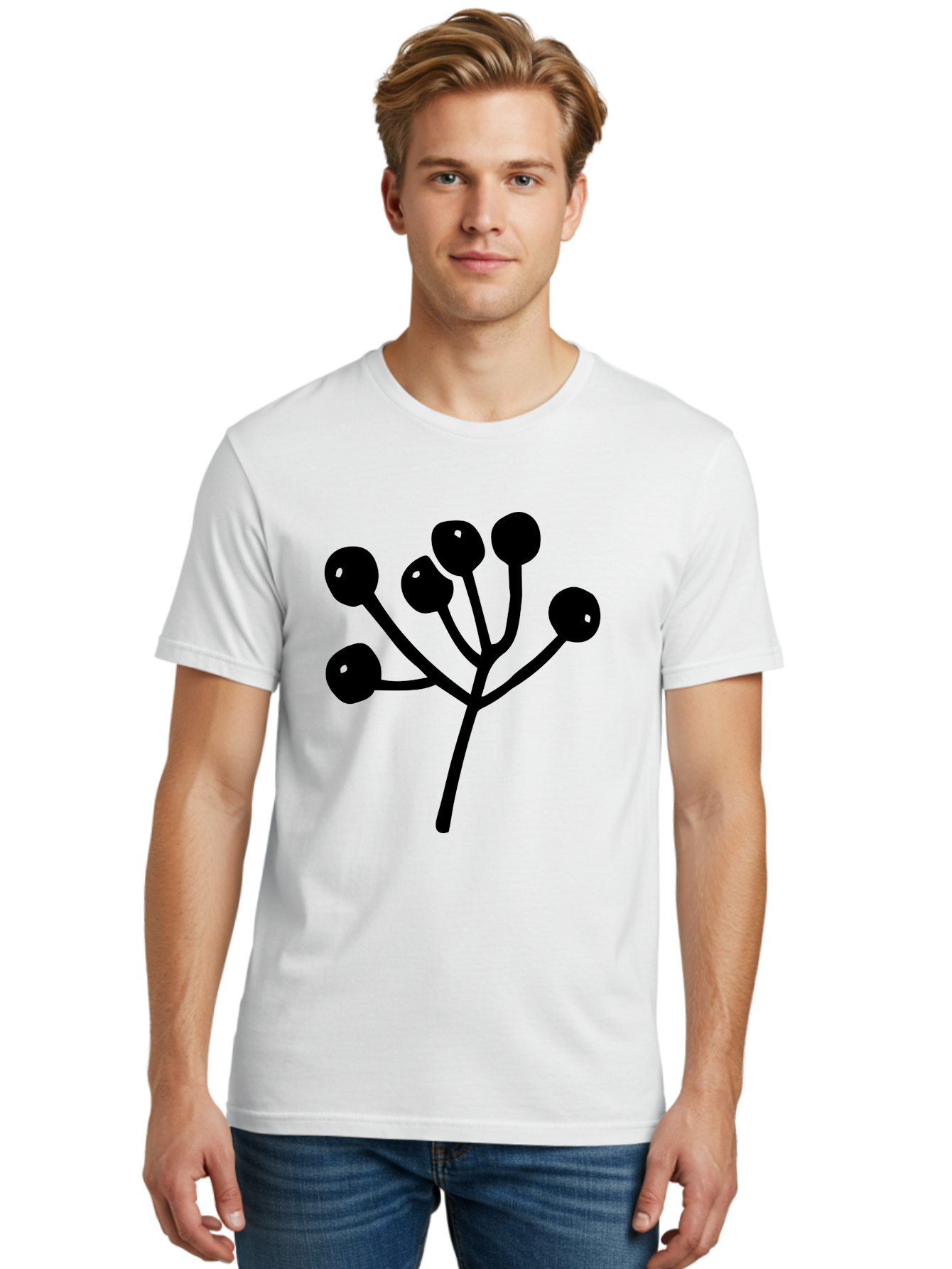 Flower Men'S Graphic Tee, 100% Cotton, Comfortable Casual Summer Wear, Machine Washable, Stylized Flower, Minimalist Design, Black Silhouette, Simple Shapes, Floral Motif, Modern Graphics, Abstract Art -  Aaa590
