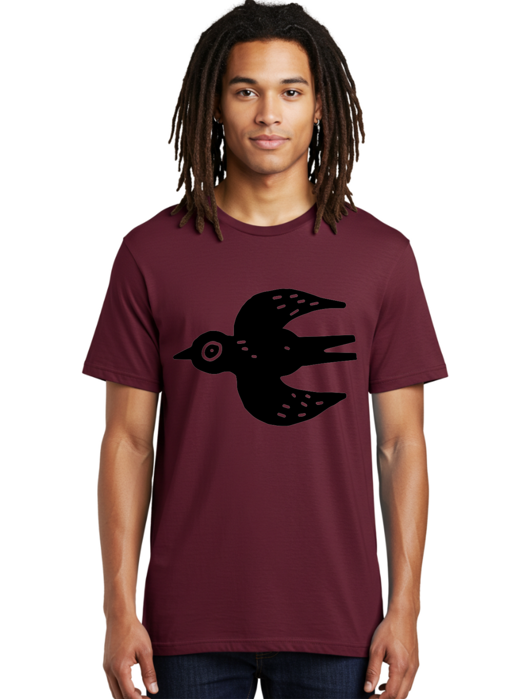 Flying-Bird Men'S Graphic Tee, 100% Cotton, Comfortable Casual Summer Wear, Machine Washable, Black Bird Silhouette, Bird In Flight, Simple Design, Graphic Illustration, Minimalist Art, Wildlife Symbol, Flying Bird, Abstract Shape, -  Aaa591