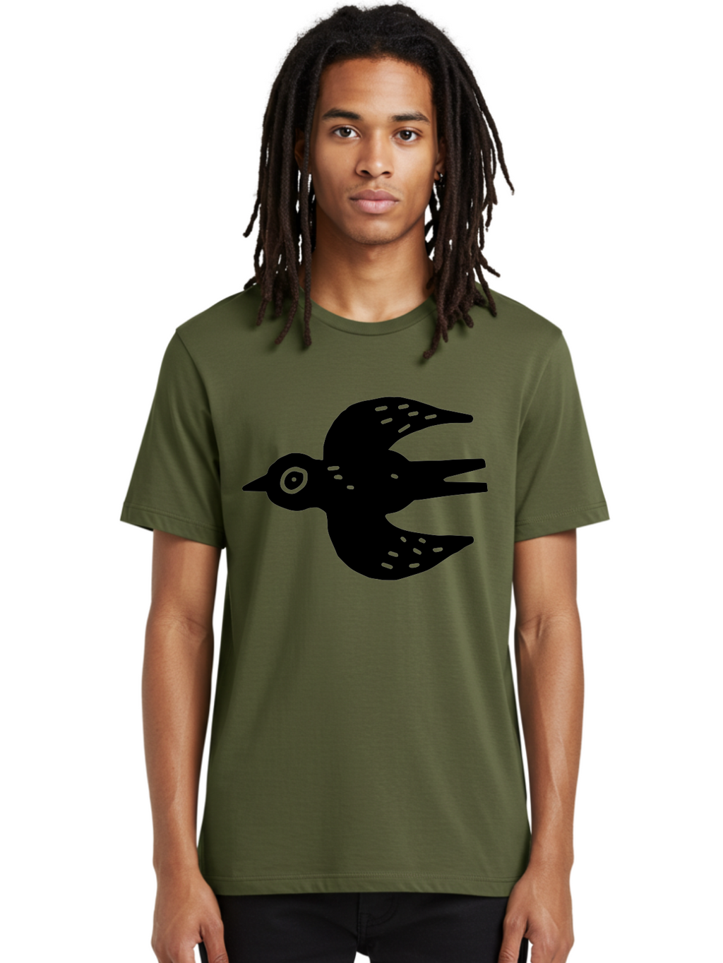 Flying-Bird Men'S Graphic Tee, 100% Cotton, Comfortable Casual Summer Wear, Machine Washable, Black Bird Silhouette, Bird In Flight, Simple Design, Graphic Illustration, Minimalist Art, Wildlife Symbol, Flying Bird, Abstract Shape, -  Aaa591