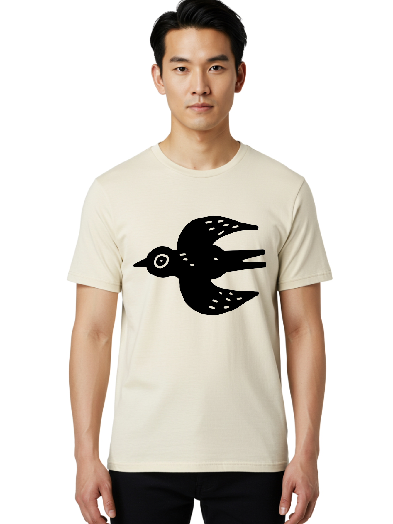 Flying-Bird Men'S Graphic Tee, 100% Cotton, Comfortable Casual Summer Wear, Machine Washable, Black Bird Silhouette, Bird In Flight, Simple Design, Graphic Illustration, Minimalist Art, Wildlife Symbol, Flying Bird, Abstract Shape, -  Aaa591