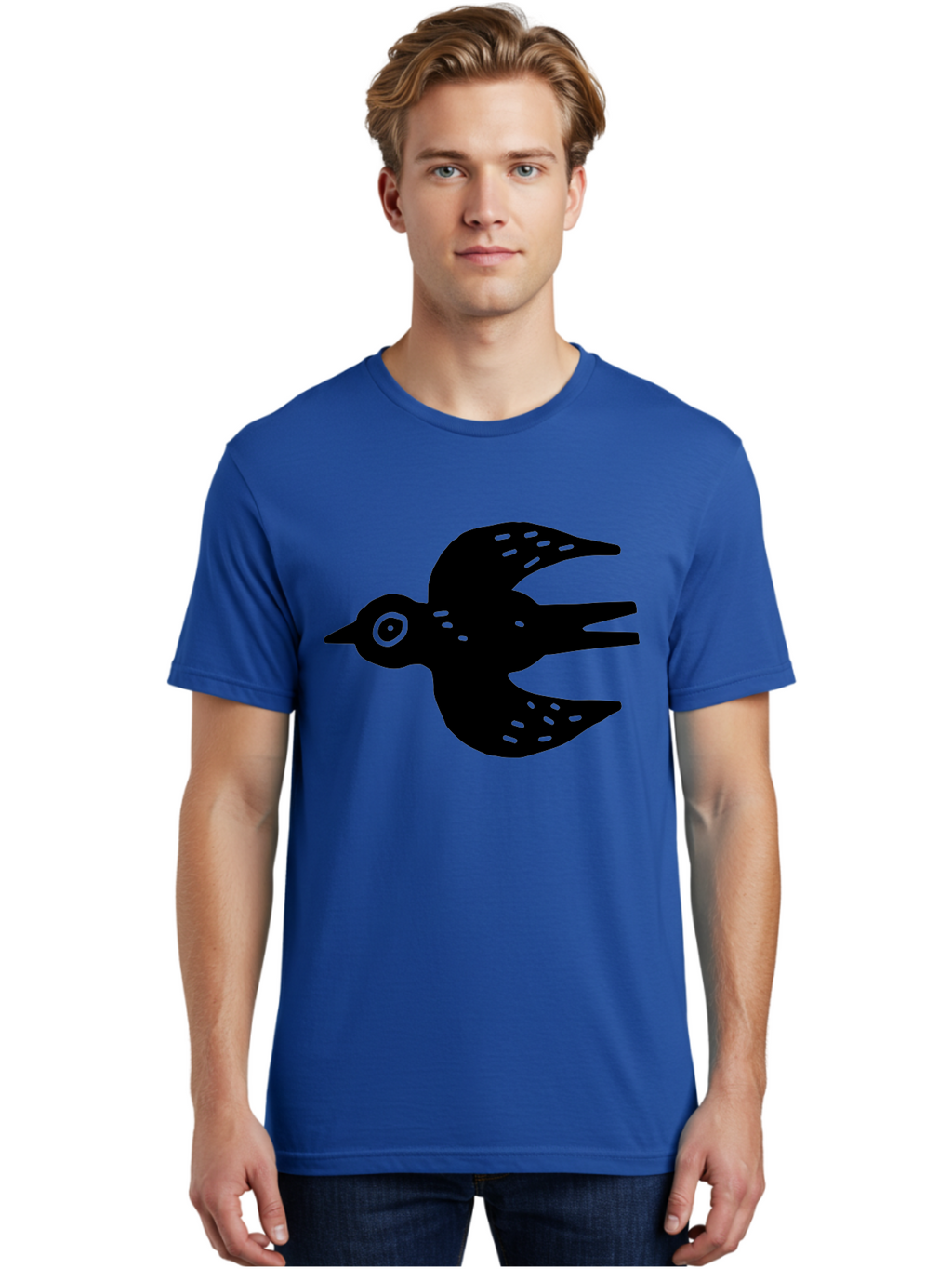 Flying-Bird Men'S Graphic Tee, 100% Cotton, Comfortable Casual Summer Wear, Machine Washable, Black Bird Silhouette, Bird In Flight, Simple Design, Graphic Illustration, Minimalist Art, Wildlife Symbol, Flying Bird, Abstract Shape, -  Aaa591