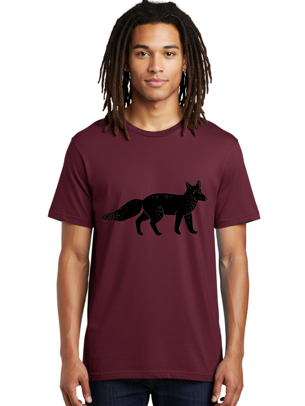 Fox-Silhouette Men'S Graphic Tee, 100% Cotton, Comfortable Casual Summer Wear, Machine Washable, Fox Silhouette, Black Fox Graphic, Wildlife Illustration, Animal Art, Forest Creature, Wild Animal, Graphic Design -  Aaa595