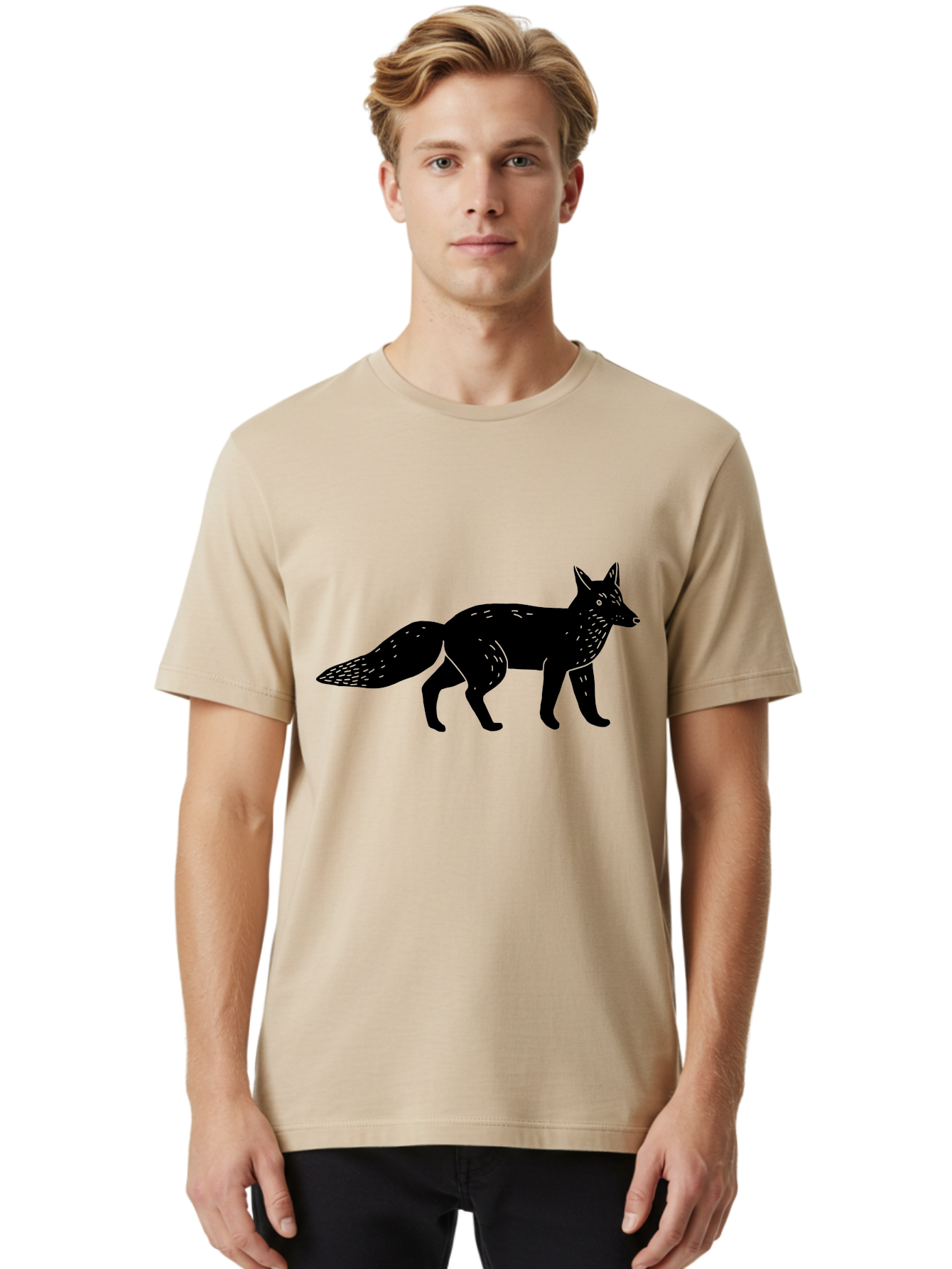 Fox-Silhouette Men'S Graphic Tee, 100% Cotton, Comfortable Casual Summer Wear, Machine Washable, Fox Silhouette, Black Fox Graphic, Wildlife Illustration, Animal Art, Forest Creature, Wild Animal, Graphic Design -  Aaa595