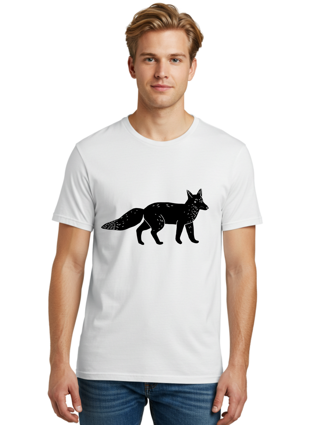 Fox-Silhouette Men'S Graphic Tee, 100% Cotton, Comfortable Casual Summer Wear, Machine Washable, Fox Silhouette, Black Fox Graphic, Wildlife Illustration, Animal Art, Forest Creature, Wild Animal, Graphic Design -  Aaa595