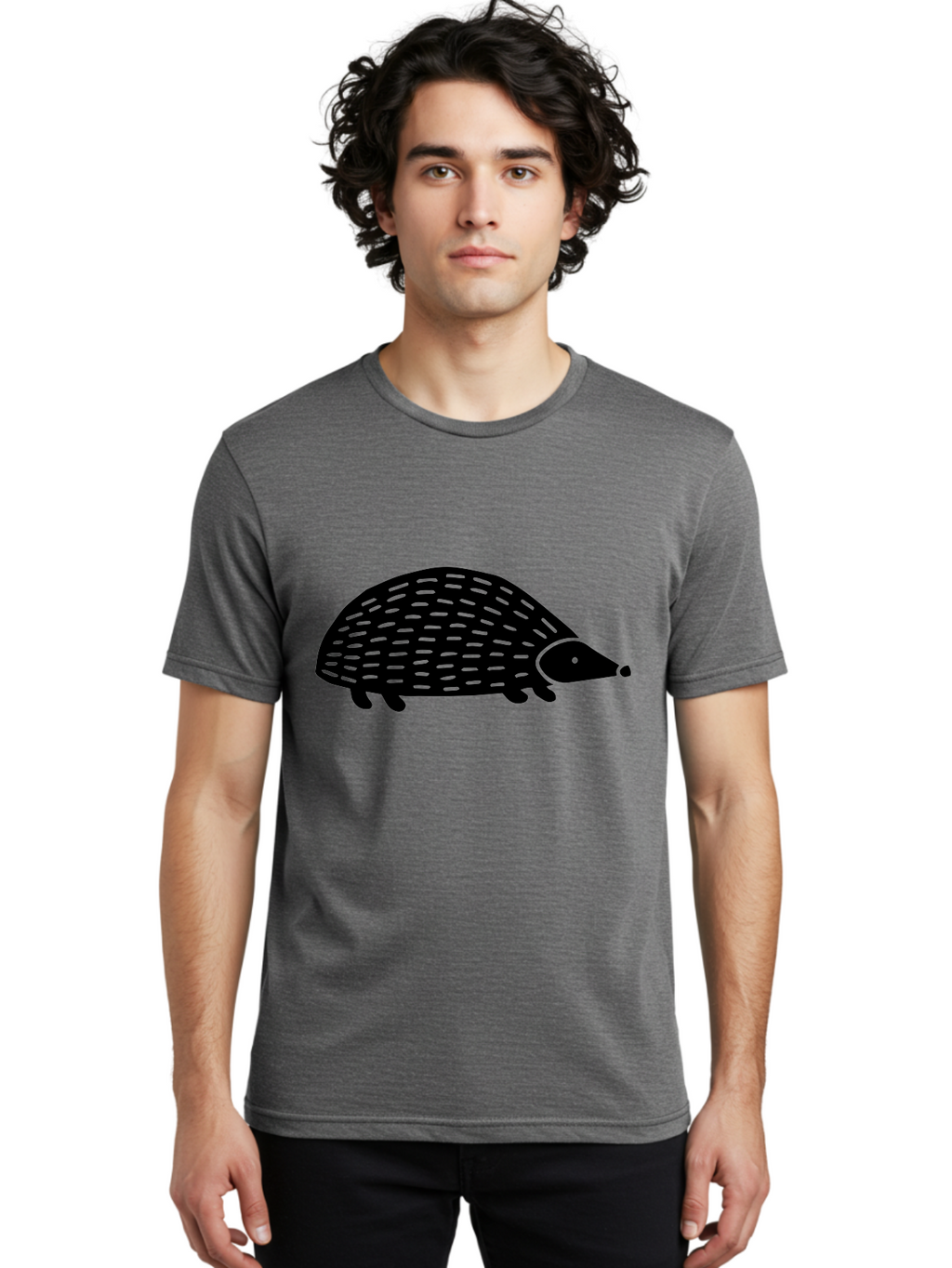 Hedgehog Men'S Graphic Tee, 100% Cotton, Comfortable Casual Summer Wear, Machine Washable, Hedgehog Silhouette, Simple Illustration, Minimalist Design, Cute Animal, Prickly Creature, Small Legs, Dotted Pattern, Bold Lines, Quirky Art -  Aaa597