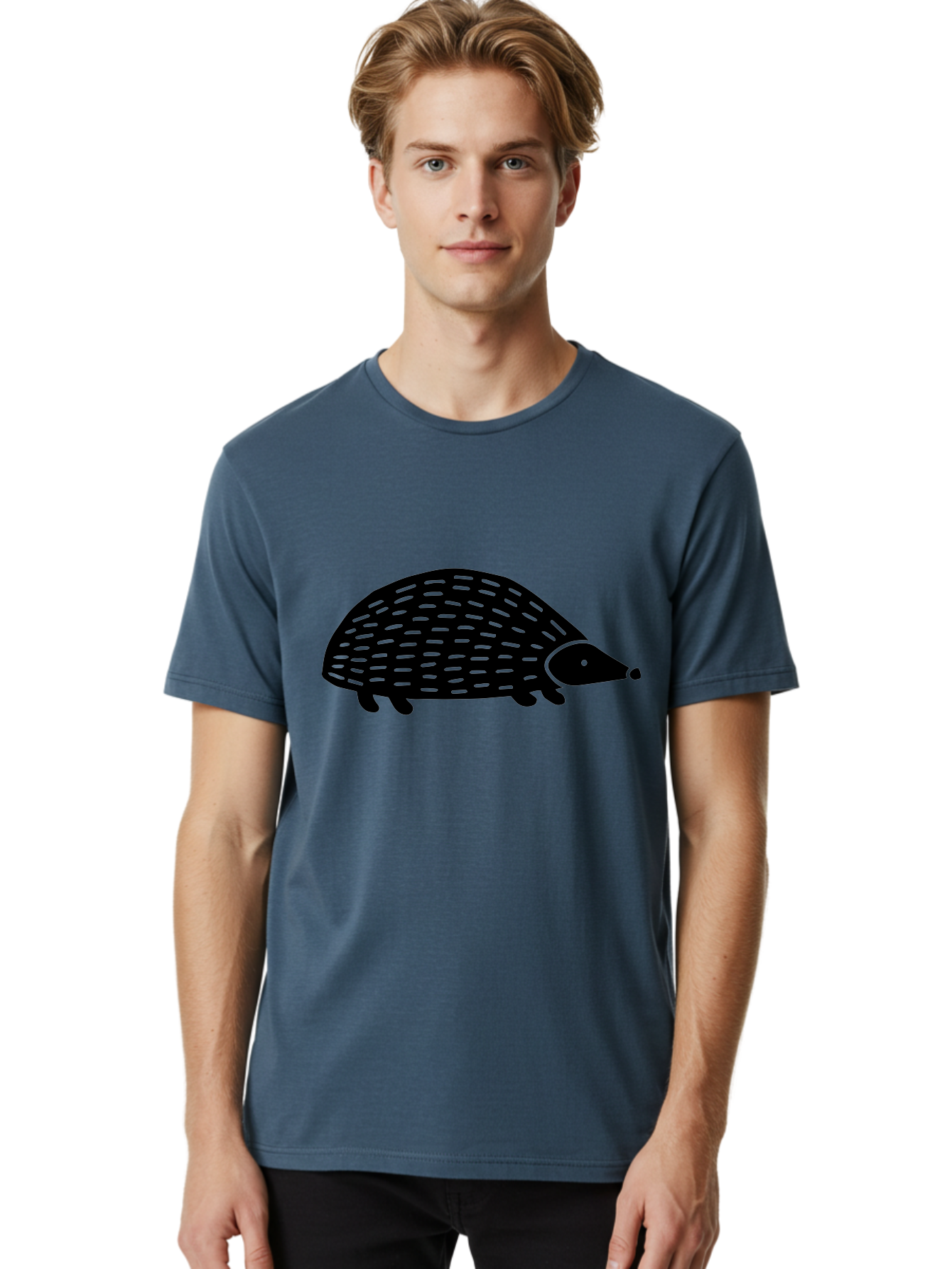 Hedgehog Men'S Graphic Tee, 100% Cotton, Comfortable Casual Summer Wear, Machine Washable, Hedgehog Silhouette, Simple Illustration, Minimalist Design, Cute Animal, Prickly Creature, Small Legs, Dotted Pattern, Bold Lines, Quirky Art -  Aaa597