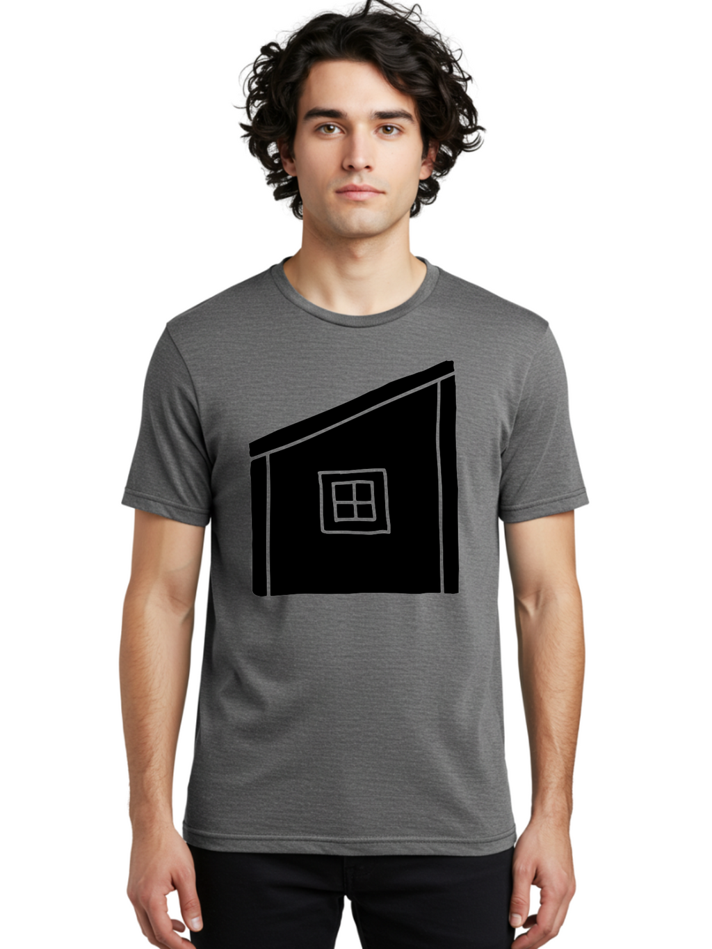 House Men'S Graphic Tee, 100% Cotton, Comfortable Casual Summer Wear, Machine Washable, Simple House Design, Minimalist Architecture, Black House Silhouette, Neon Green Outline, Four-Paned Window, Modern Home Decor, -  Aaa599