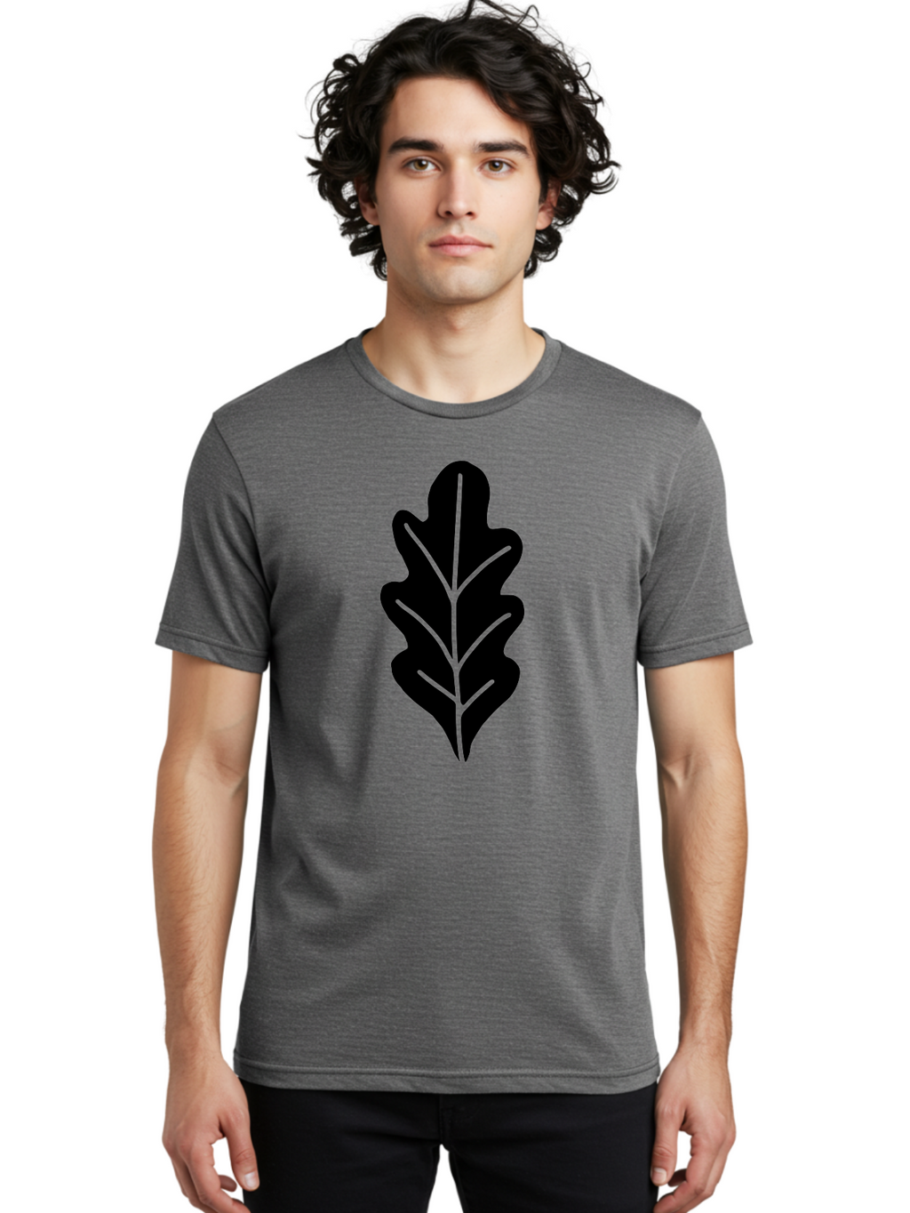 Leaf-Silhouette Men'S Graphic Tee, 100% Cotton, Comfortable Casual Summer Wear, Machine Washable, Leaf Silhouette, Foliage Icon, Simple Leaf Design, Nature-Inspired Graphic, Black Leaf Shape, Neon Green Veins, Minimalist Illustration, -  Aaa601
