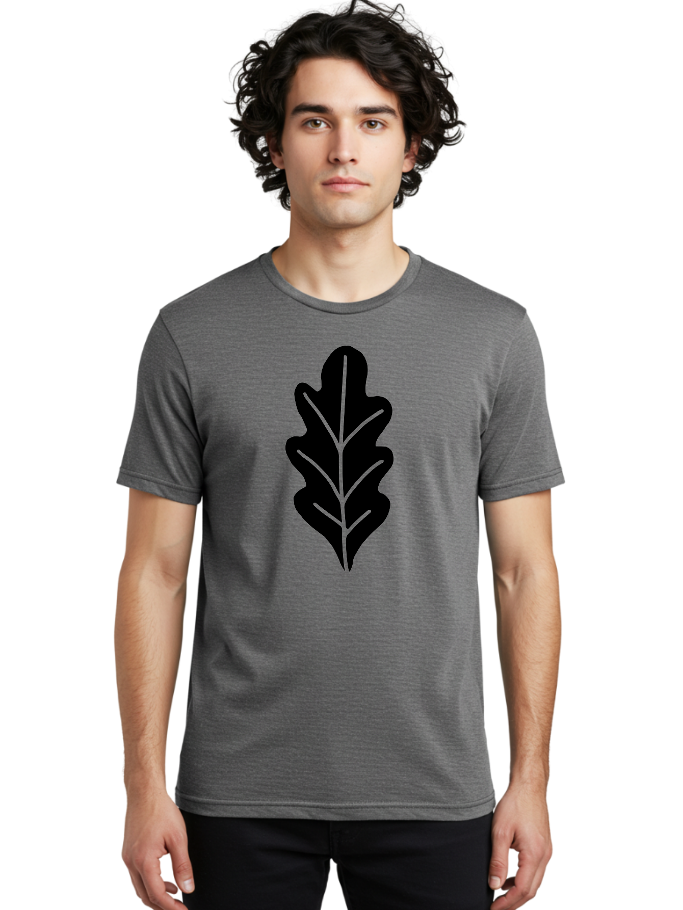 Leaf-Silhouette Men'S Graphic Tee, 100% Cotton, Comfortable Casual Summer Wear, Machine Washable, Leaf Silhouette, Foliage Icon, Simple Leaf Design, Nature-Inspired Graphic, Black Leaf Shape, Neon Green Veins, Minimalist Illustration, -  Aaa601