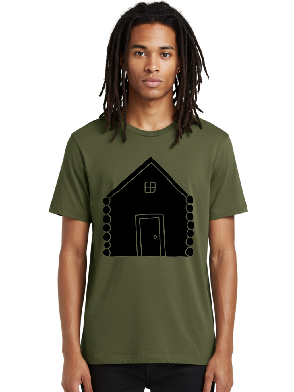 Log-Cabin Men'S Graphic Tee, 100% Cotton, Comfortable Casual Summer Wear, Machine Washable, Simple House Design, Minimalist Architecture, House Outline, Cozy Home, Door And Window, Simple Shapes, Modern Art -  Aaa602