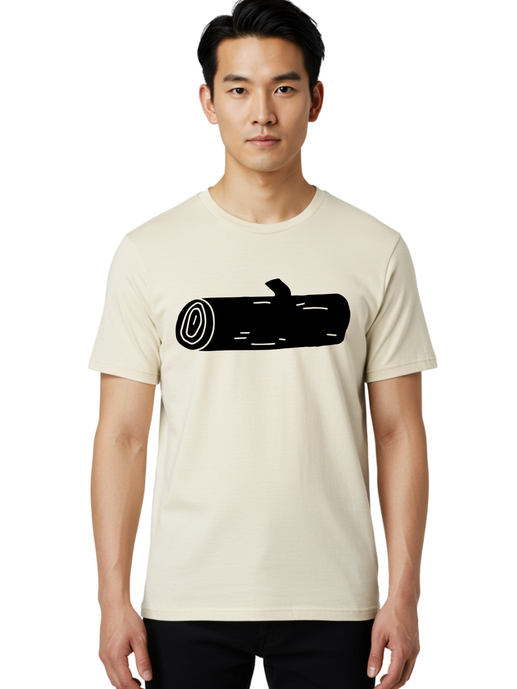 Log Men'S Graphic Tee, 100% Cotton, Comfortable Casual Summer Wear, Machine Washable, Log With Branch, Wooden Texture, Forest Log, Tree Trunk, Rustic Wood, Natural Material, Simple Illustration -  Aaa603