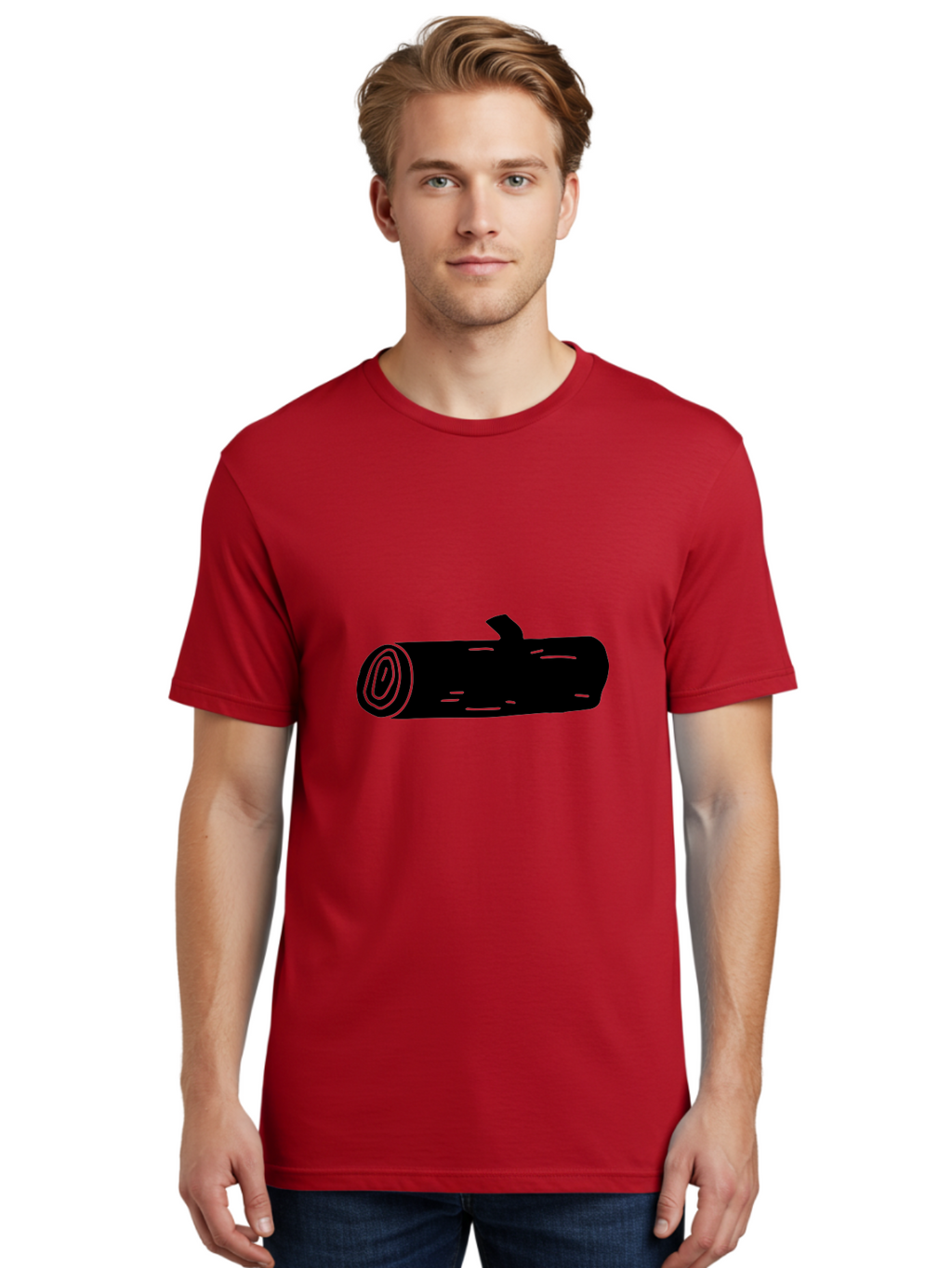 Log Men'S Graphic Tee, 100% Cotton, Comfortable Casual Summer Wear, Machine Washable, Log With Branch, Wooden Texture, Forest Log, Tree Trunk, Rustic Wood, Natural Material, Simple Illustration -  Aaa603
