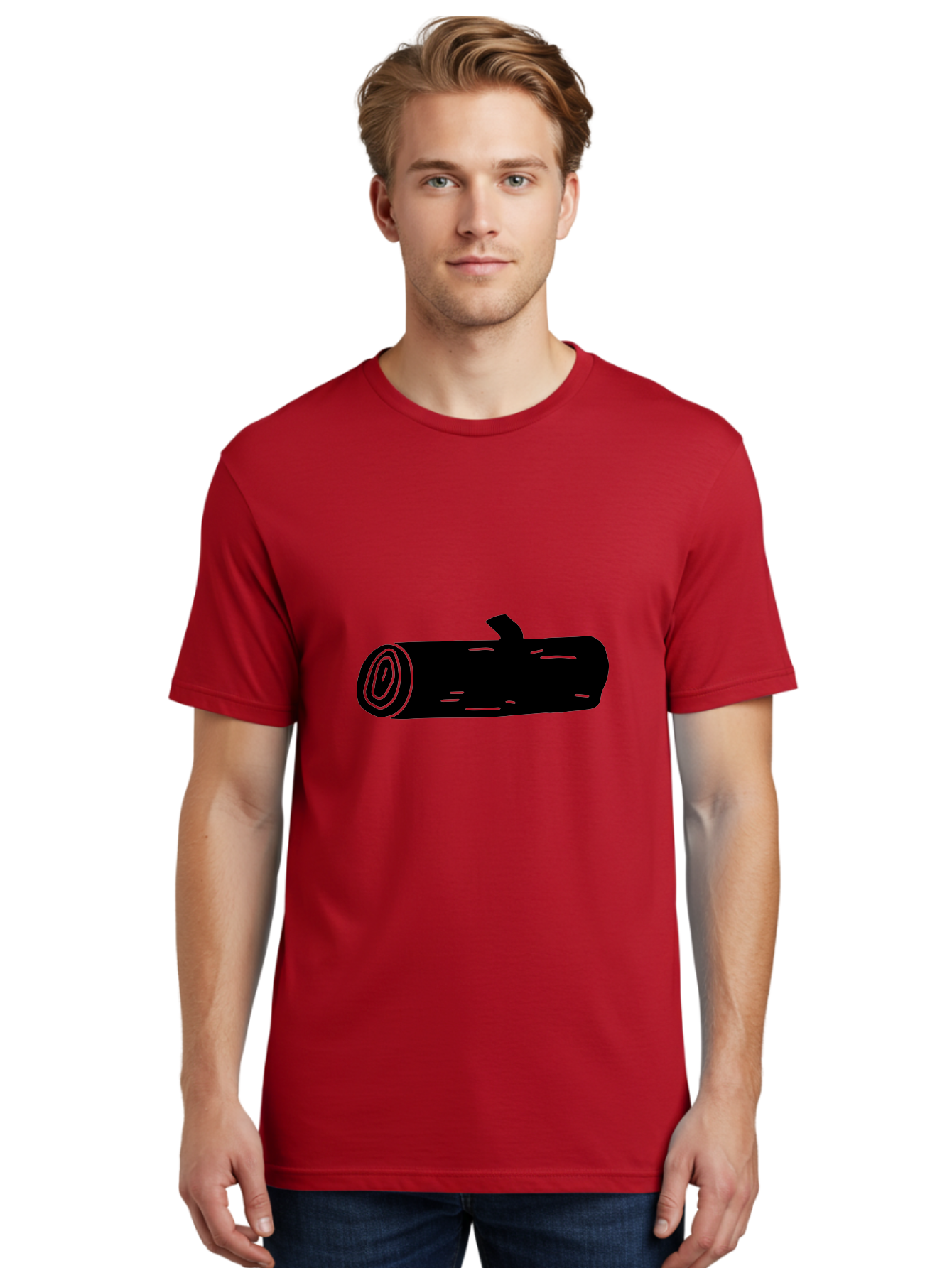 Log Men'S Graphic Tee, 100% Cotton, Comfortable Casual Summer Wear, Machine Washable, Log With Branch, Wooden Texture, Forest Log, Tree Trunk, Rustic Wood, Natural Material, Simple Illustration -  Aaa603