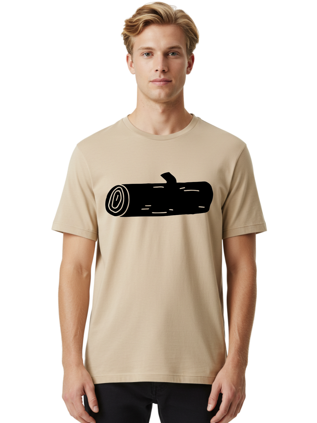 Log Men'S Graphic Tee, 100% Cotton, Comfortable Casual Summer Wear, Machine Washable, Log With Branch, Wooden Texture, Forest Log, Tree Trunk, Rustic Wood, Natural Material, Simple Illustration -  Aaa603
