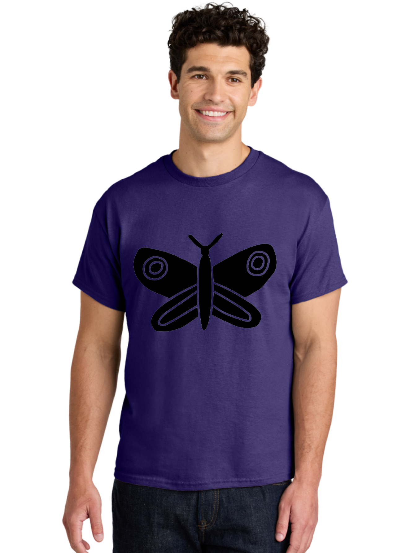 Luna-Moth Men'S Graphic Tee, 100% Cotton, Comfortable Casual Summer Wear, Machine Washable, Simple Moth Design, Minimalist Art, Black Silhouette, Green Outline, Stylized Insect, Modern Graphic, Wing Pattern, Nature Inspiration -  Aaa604