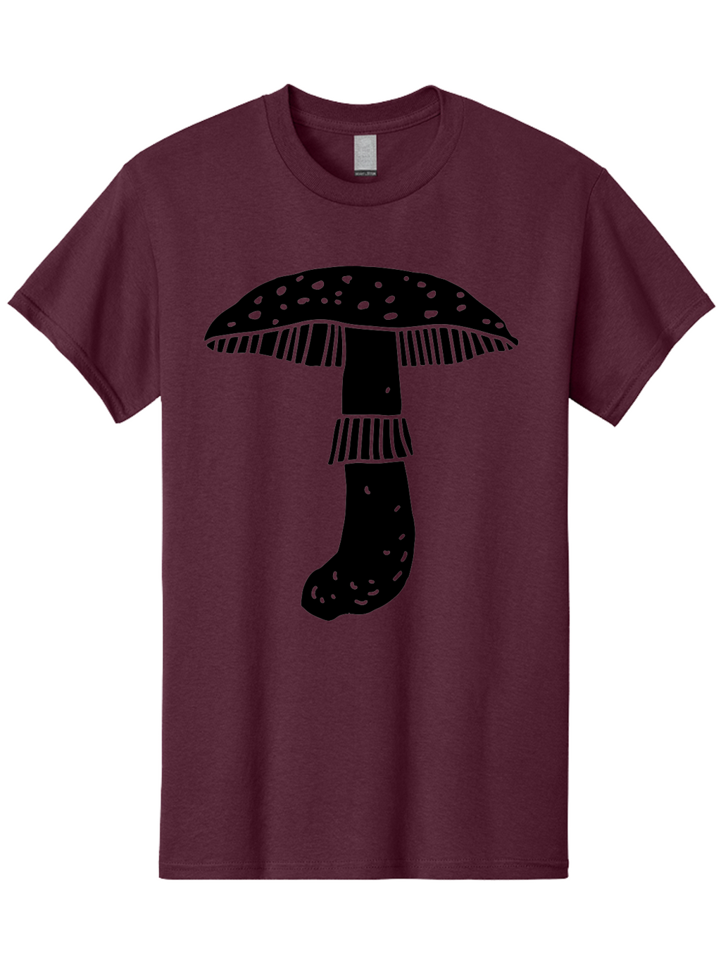 Mushroom-1 Men'S Graphic Tee, 100% Cotton, Comfortable Casual Summer Wear, Machine Washable, Mushroom Illustration, Black Silhouette, Spotted Cap, Striped Stem, Fungal Art, Whimsical Design, Fantasy Elements, Graphic Design -  Aaa605