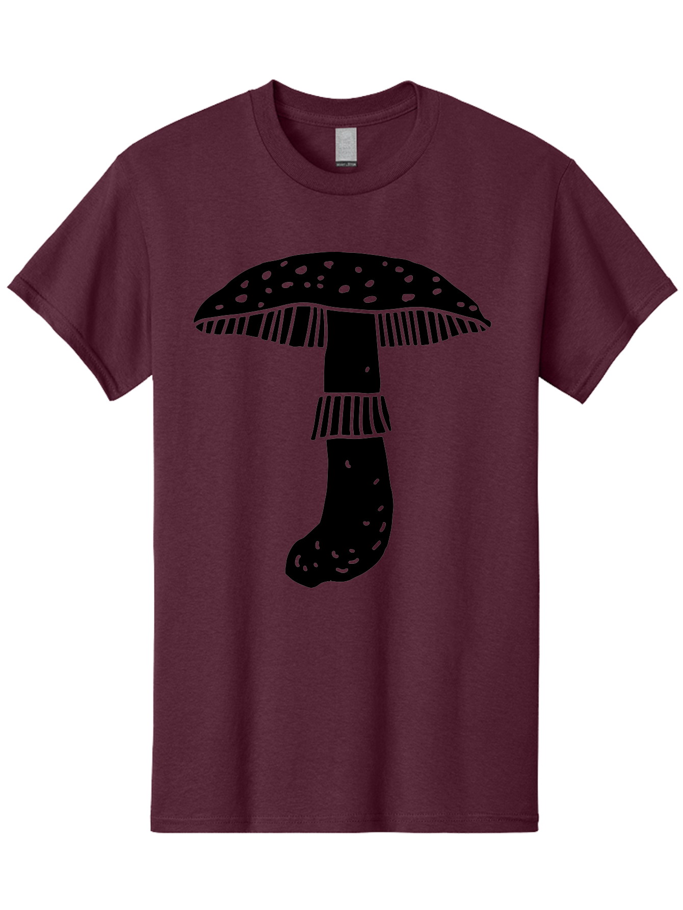 Mushroom-1 Men'S Graphic Tee, 100% Cotton, Comfortable Casual Summer Wear, Machine Washable, Mushroom Illustration, Black Silhouette, Spotted Cap, Striped Stem, Fungal Art, Whimsical Design, Fantasy Elements, Graphic Design -  Aaa605