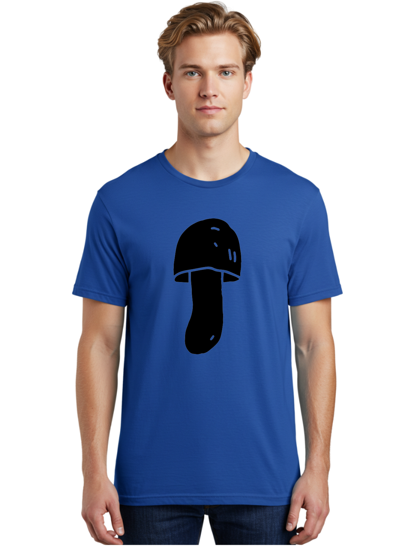 Mushroom-Graphic Men'S Graphic Tee, 100% Cotton, Comfortable Casual Summer Wear, Machine Washable, Mushroom Silhouette, Simple Design, Minimalist Art, Fungal Icon, Black And Green, Nature Symbol -  Aaa606