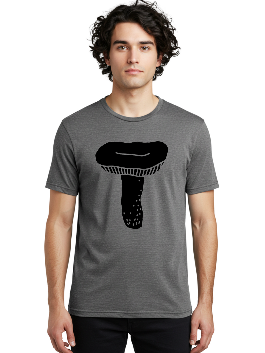 Mushroom Men'S Graphic Tee, 100% Cotton, Comfortable Casual Summer Wear, Machine Washable, Black Mushroom, Simple Design, Minimalist Art, Fungal Illustration, Stylized Fungus, Green Accents, Abstract Shape, Modern Graphics, -  Aaa608