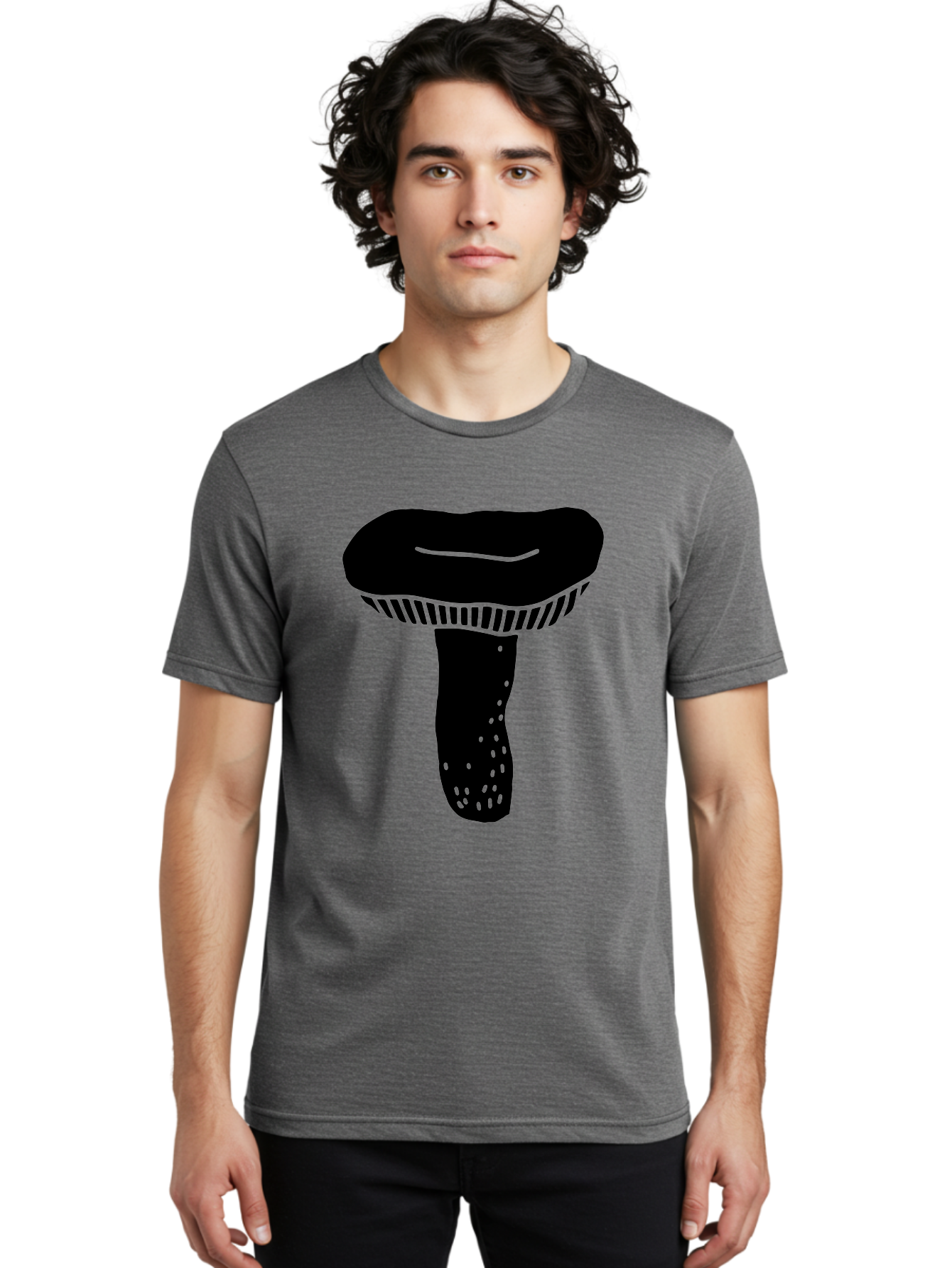 Mushroom Men'S Graphic Tee, 100% Cotton, Comfortable Casual Summer Wear, Machine Washable, Black Mushroom, Simple Design, Minimalist Art, Fungal Illustration, Stylized Fungus, Green Accents, Abstract Shape, Modern Graphics, -  Aaa608