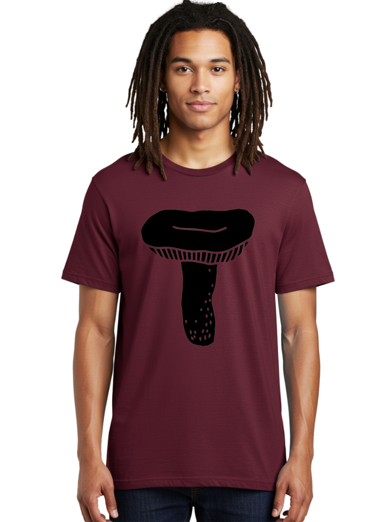 Mushroom Men'S Graphic Tee, 100% Cotton, Comfortable Casual Summer Wear, Machine Washable, Black Mushroom, Simple Design, Minimalist Art, Fungal Illustration, Stylized Fungus, Green Accents, Abstract Shape, Modern Graphics, -  Aaa608