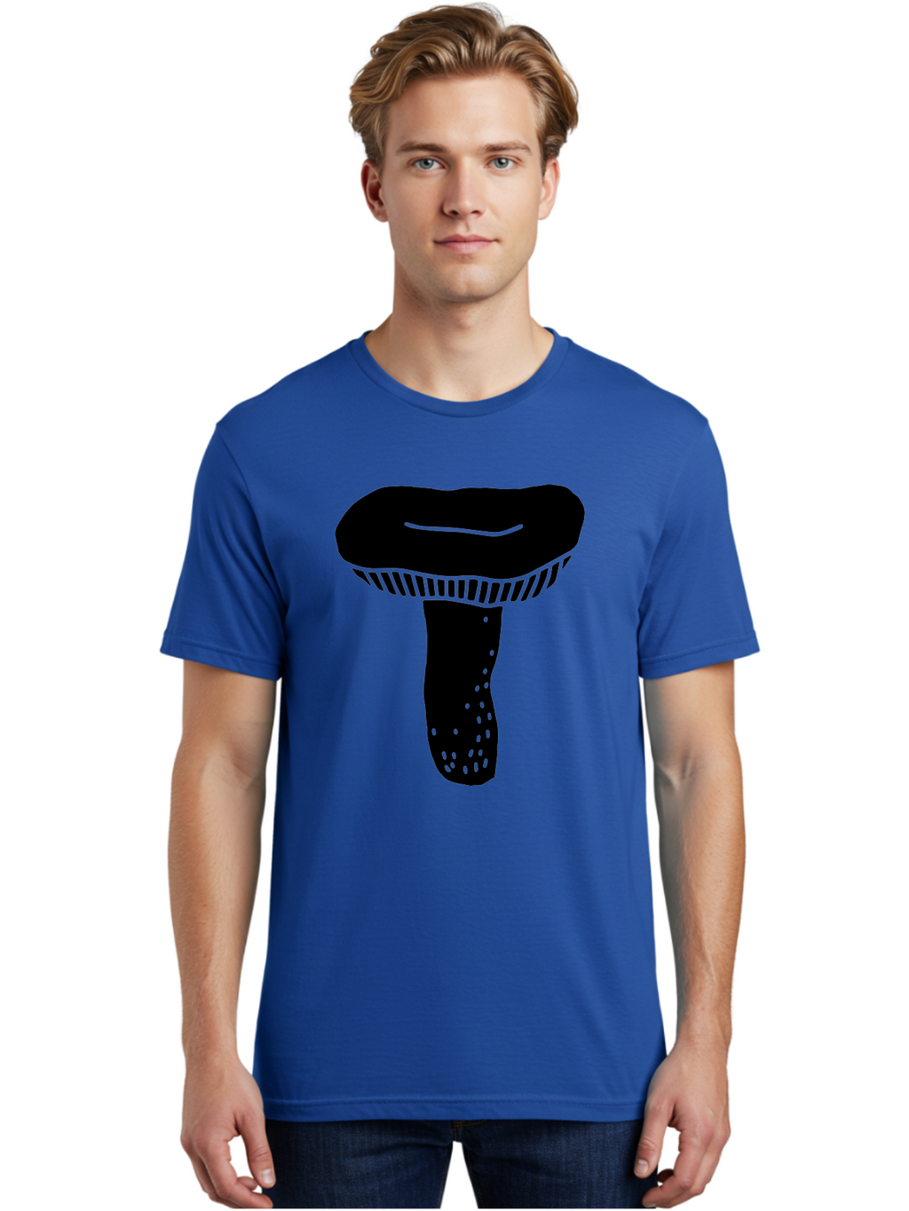 Mushroom Men'S Graphic Tee, 100% Cotton, Comfortable Casual Summer Wear, Machine Washable, Black Mushroom, Simple Design, Minimalist Art, Fungal Illustration, Stylized Fungus, Green Accents, Abstract Shape, Modern Graphics, -  Aaa608