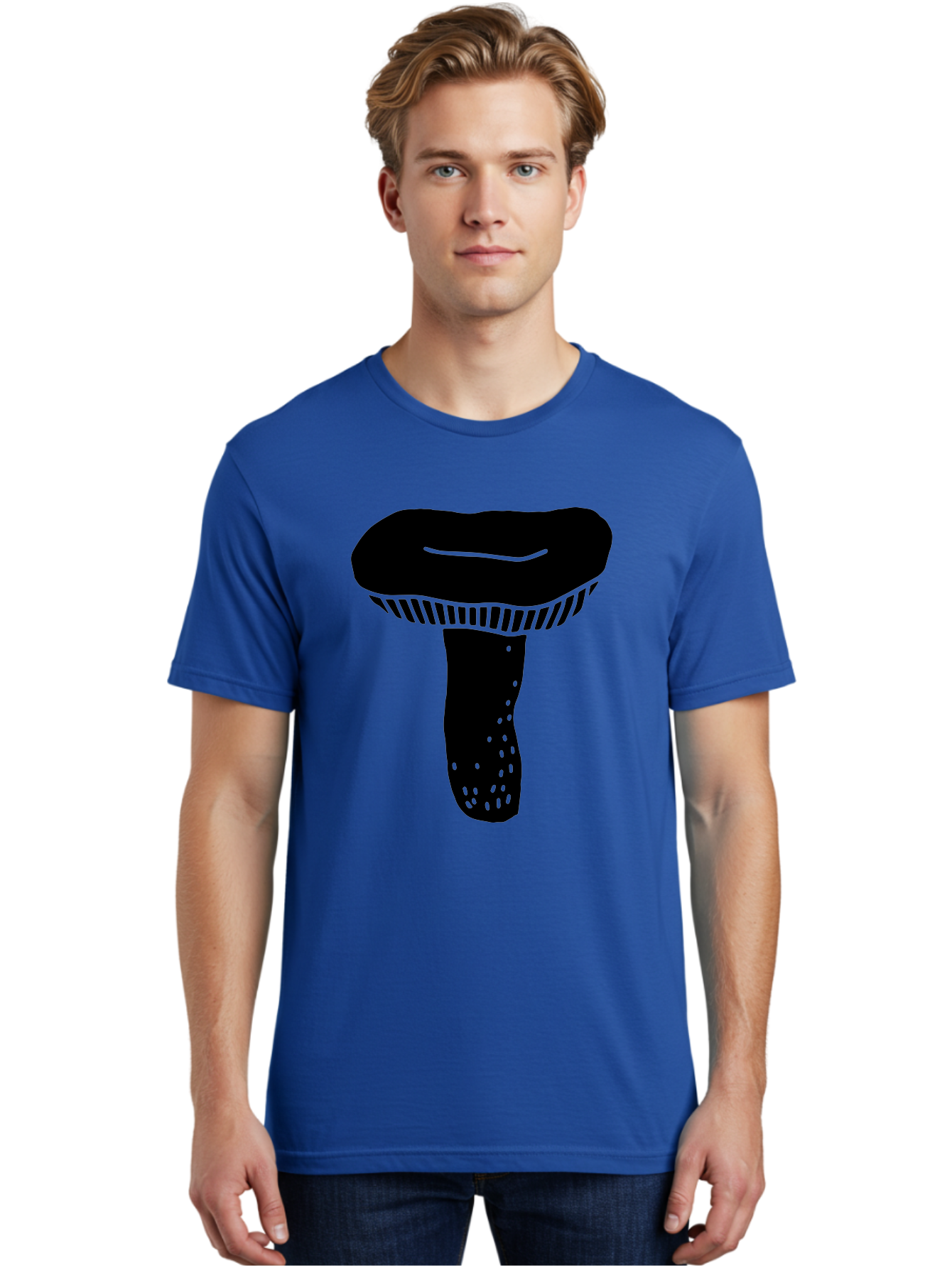 Mushroom Men'S Graphic Tee, 100% Cotton, Comfortable Casual Summer Wear, Machine Washable, Black Mushroom, Simple Design, Minimalist Art, Fungal Illustration, Stylized Fungus, Green Accents, Abstract Shape, Modern Graphics, -  Aaa608