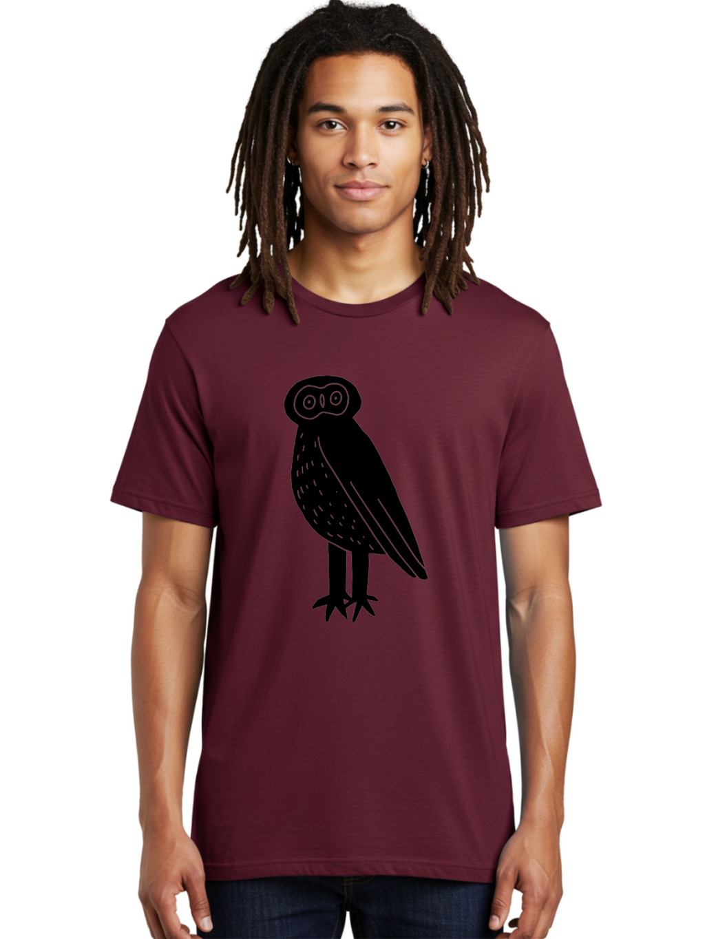 Owl Men'S Graphic Tee, 100% Cotton, Comfortable Casual Summer Wear, Machine Washable, Owl Silhouette, Minimalist Design, Simple Art, Black And Green, Wildlife Illustration, Nocturnal Bird, Abstract Owl -  Aaa609