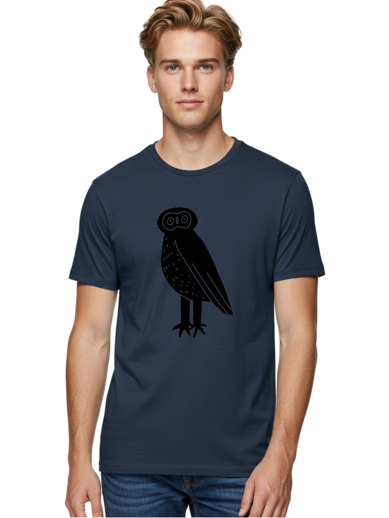 Owl Men'S Graphic Tee, 100% Cotton, Comfortable Casual Summer Wear, Machine Washable, Owl Silhouette, Minimalist Design, Simple Art, Black And Green, Wildlife Illustration, Nocturnal Bird, Abstract Owl -  Aaa609