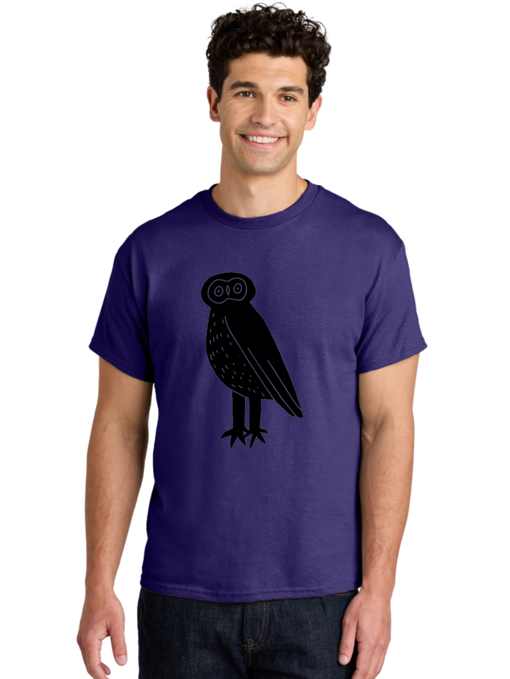 Owl Men'S Graphic Tee, 100% Cotton, Comfortable Casual Summer Wear, Machine Washable, Owl Silhouette, Minimalist Design, Simple Art, Black And Green, Wildlife Illustration, Nocturnal Bird, Abstract Owl -  Aaa609