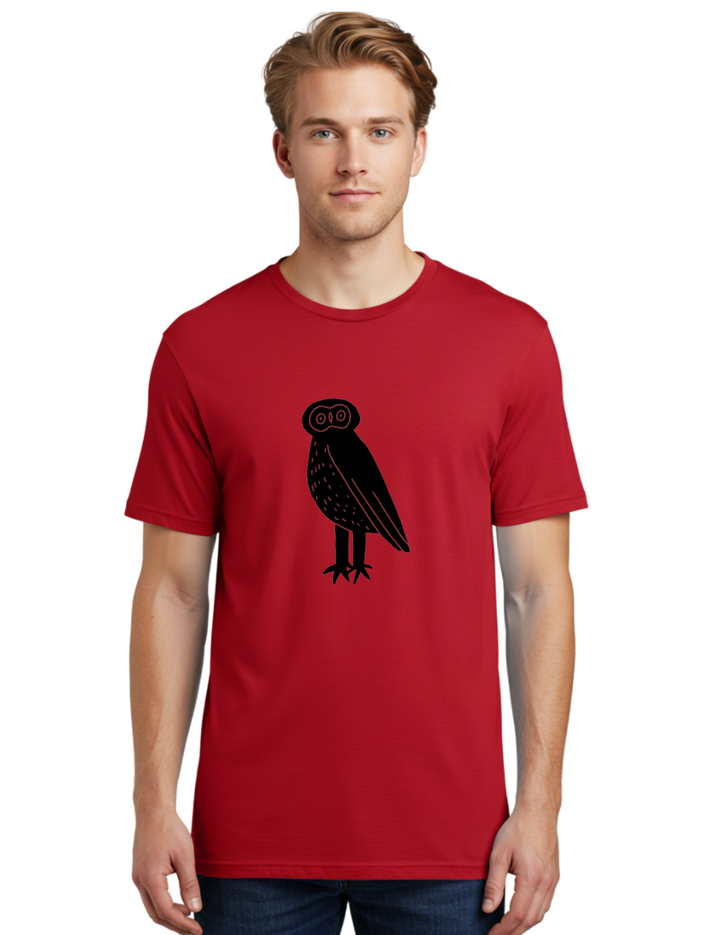 Owl Men'S Graphic Tee, 100% Cotton, Comfortable Casual Summer Wear, Machine Washable, Owl Silhouette, Minimalist Design, Simple Art, Black And Green, Wildlife Illustration, Nocturnal Bird, Abstract Owl -  Aaa609