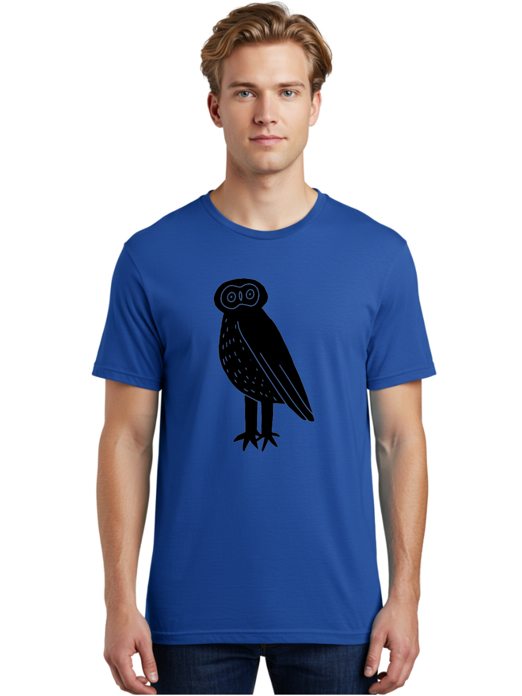 Owl Men'S Graphic Tee, 100% Cotton, Comfortable Casual Summer Wear, Machine Washable, Owl Silhouette, Minimalist Design, Simple Art, Black And Green, Wildlife Illustration, Nocturnal Bird, Abstract Owl -  Aaa609