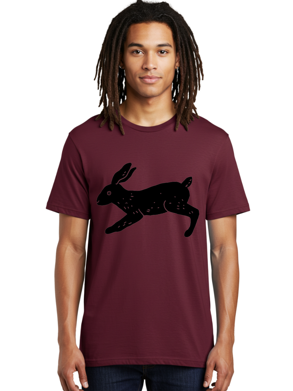 Rabbit-Silhouette Men'S Graphic Tee, 100% Cotton, Comfortable Casual Summer Wear, Machine Washable, Running Rabbit, Black Silhouette, Neon Green Accents, Dynamic Movement, Simple Design, Abstract Art, Minimalist Style, Rabbit Illustration -  Aaa610