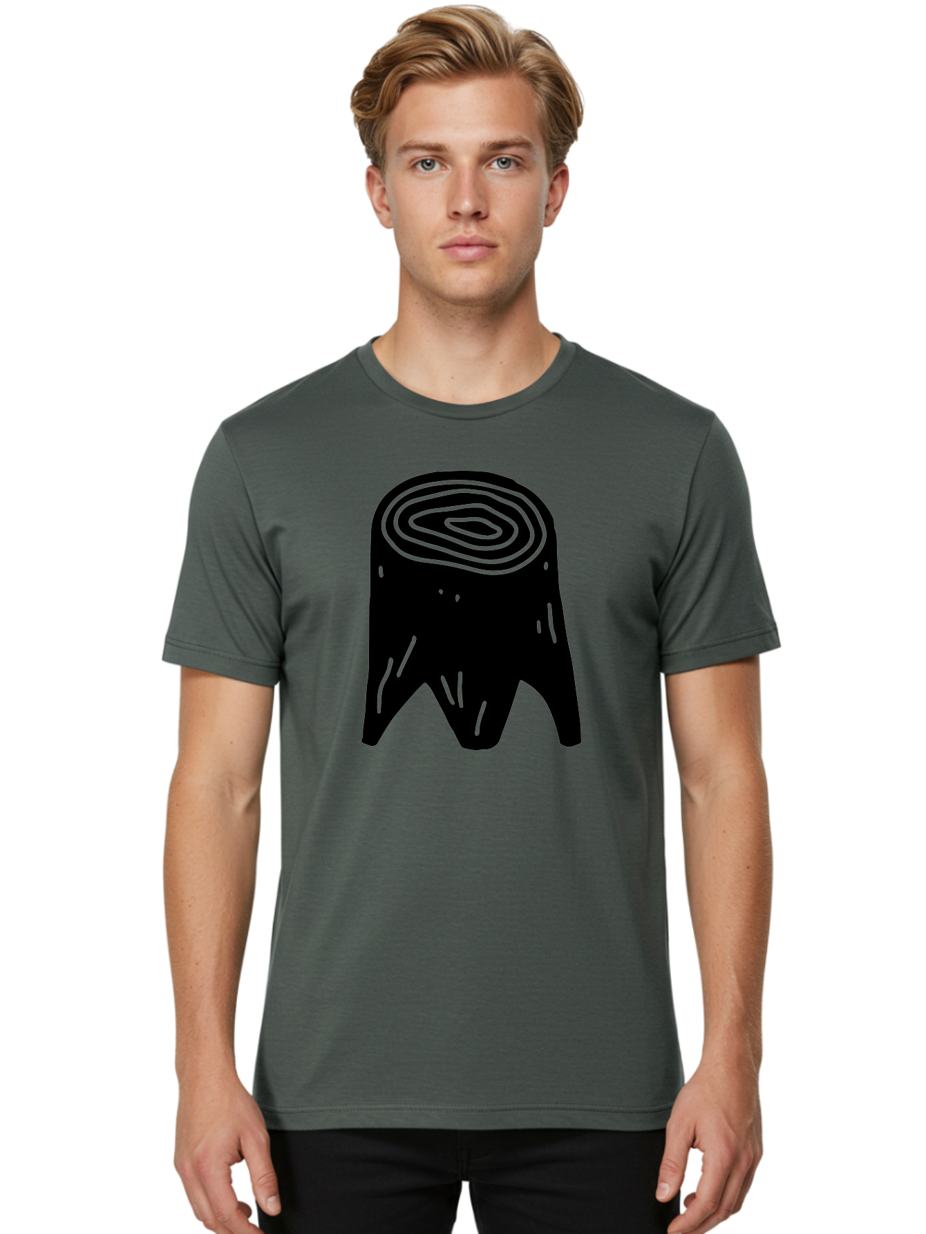 Tooth Men'S Graphic Tee, 100% Cotton, Comfortable Casual Summer Wear, Machine Washable, Black Tooth Silhouette, Dental Anatomy, Tooth Illustration, Abstract Tooth Design, Simple Graphics, Minimalist Art, Neon Green Outline, -  Aaa613