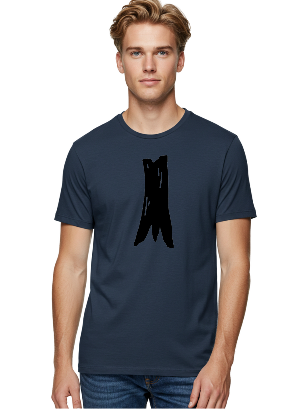 Tree-Stump Men'S Graphic Tee, 100% Cotton, Comfortable Casual Summer Wear, Machine Washable, Tree Trunk, Minimalist Art, Simple Shapes, Black Silhouette, Abstract Representation, Natural Forms, Digital Illustration, Modern Design -  Aaa614