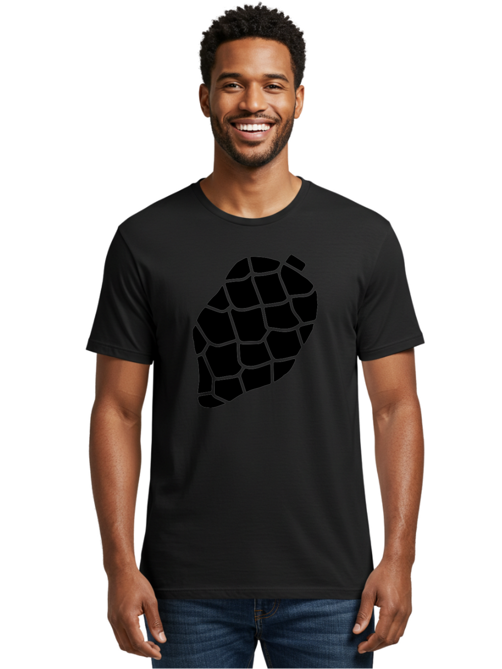 Turtle-Shell Men'S Graphic Tee, 100% Cotton, Comfortable Casual Summer Wear, Machine Washable, Turtle Shell, Black And Green, Reptile Scales, Natural Pattern, Wildlife, Animal Design, Abstract Shape -  Aaa616