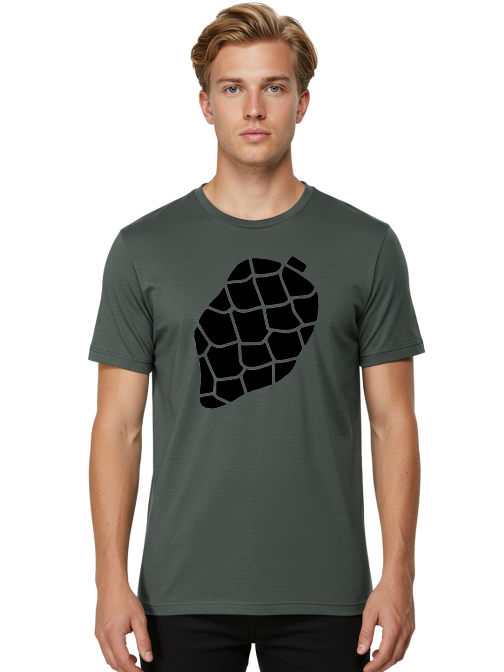 Turtle-Shell Men'S Graphic Tee, 100% Cotton, Comfortable Casual Summer Wear, Machine Washable, Turtle Shell, Black And Green, Reptile Scales, Natural Pattern, Wildlife, Animal Design, Abstract Shape -  Aaa616