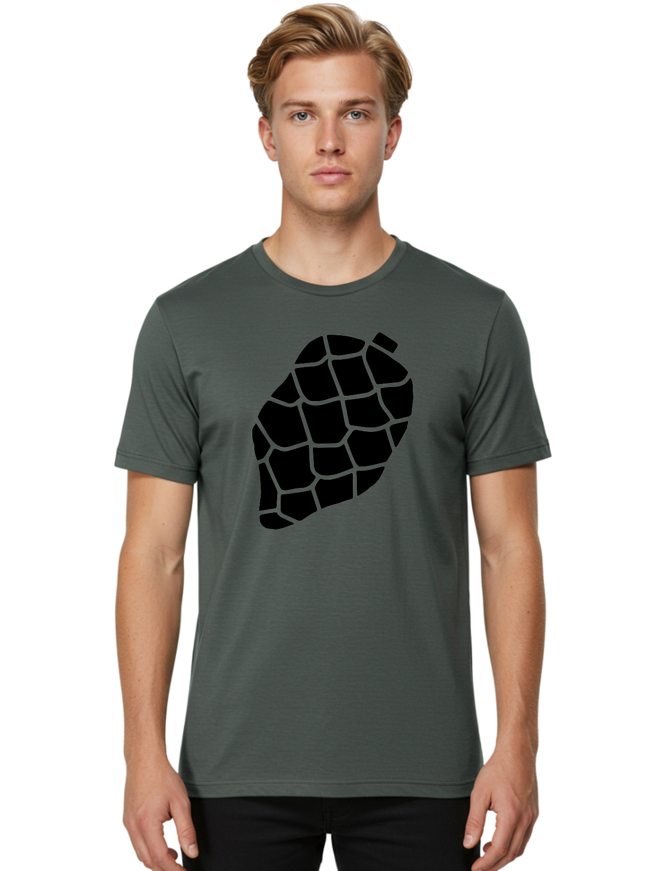 Turtle-Shell Men'S Graphic Tee, 100% Cotton, Comfortable Casual Summer Wear, Machine Washable, Turtle Shell, Black And Green, Reptile Scales, Natural Pattern, Wildlife, Animal Design, Abstract Shape -  Aaa616
