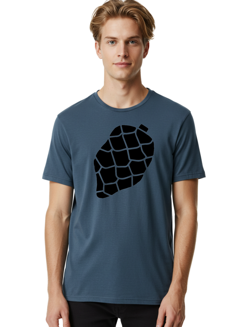Turtle-Shell Men'S Graphic Tee, 100% Cotton, Comfortable Casual Summer Wear, Machine Washable, Turtle Shell, Black And Green, Reptile Scales, Natural Pattern, Wildlife, Animal Design, Abstract Shape -  Aaa616