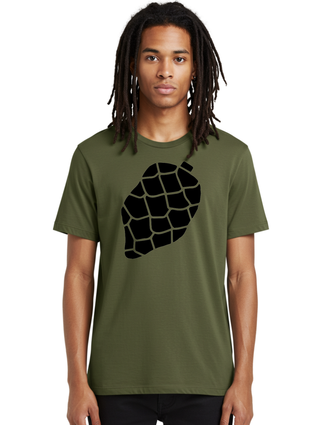 Turtle-Shell Men'S Graphic Tee, 100% Cotton, Comfortable Casual Summer Wear, Machine Washable, Turtle Shell, Black And Green, Reptile Scales, Natural Pattern, Wildlife, Animal Design, Abstract Shape -  Aaa616