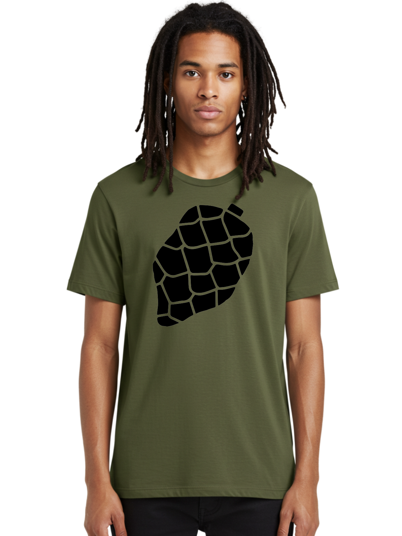 Turtle-Shell Men'S Graphic Tee, 100% Cotton, Comfortable Casual Summer Wear, Machine Washable, Turtle Shell, Black And Green, Reptile Scales, Natural Pattern, Wildlife, Animal Design, Abstract Shape -  Aaa616