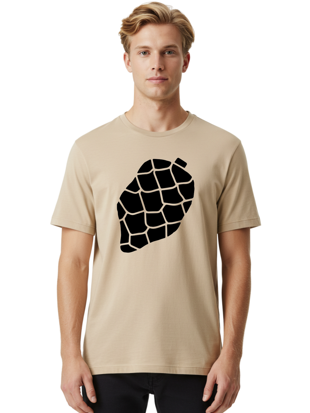 Turtle-Shell Men'S Graphic Tee, 100% Cotton, Comfortable Casual Summer Wear, Machine Washable, Turtle Shell, Black And Green, Reptile Scales, Natural Pattern, Wildlife, Animal Design, Abstract Shape -  Aaa616
