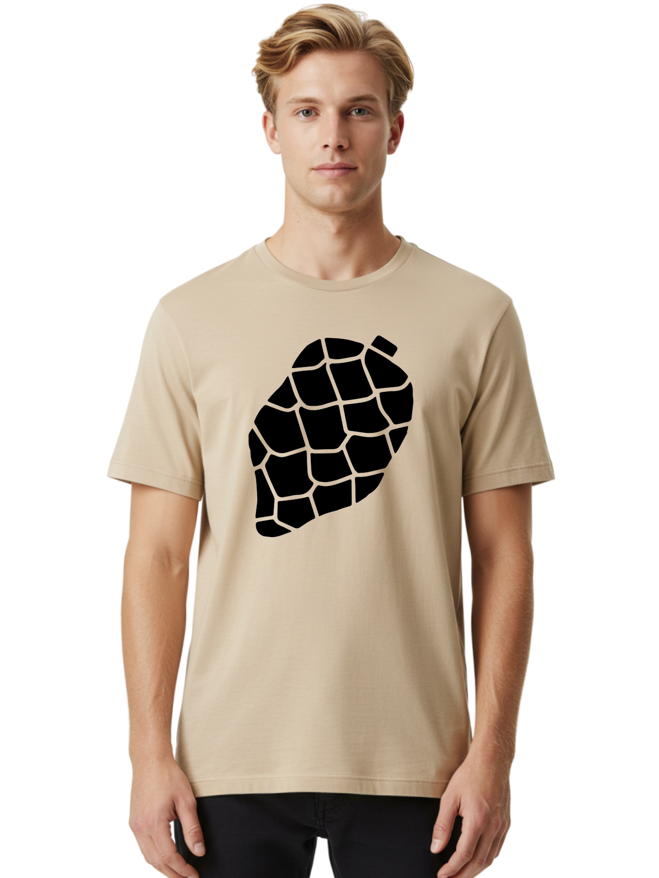 Turtle-Shell Men'S Graphic Tee, 100% Cotton, Comfortable Casual Summer Wear, Machine Washable, Turtle Shell, Black And Green, Reptile Scales, Natural Pattern, Wildlife, Animal Design, Abstract Shape -  Aaa616
