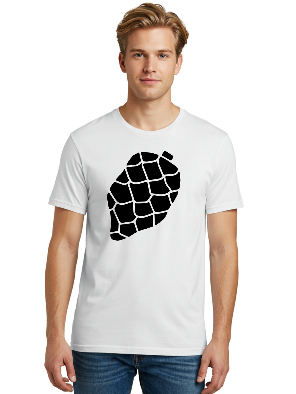 Turtle-Shell Men'S Graphic Tee, 100% Cotton, Comfortable Casual Summer Wear, Machine Washable, Turtle Shell, Black And Green, Reptile Scales, Natural Pattern, Wildlife, Animal Design, Abstract Shape -  Aaa616