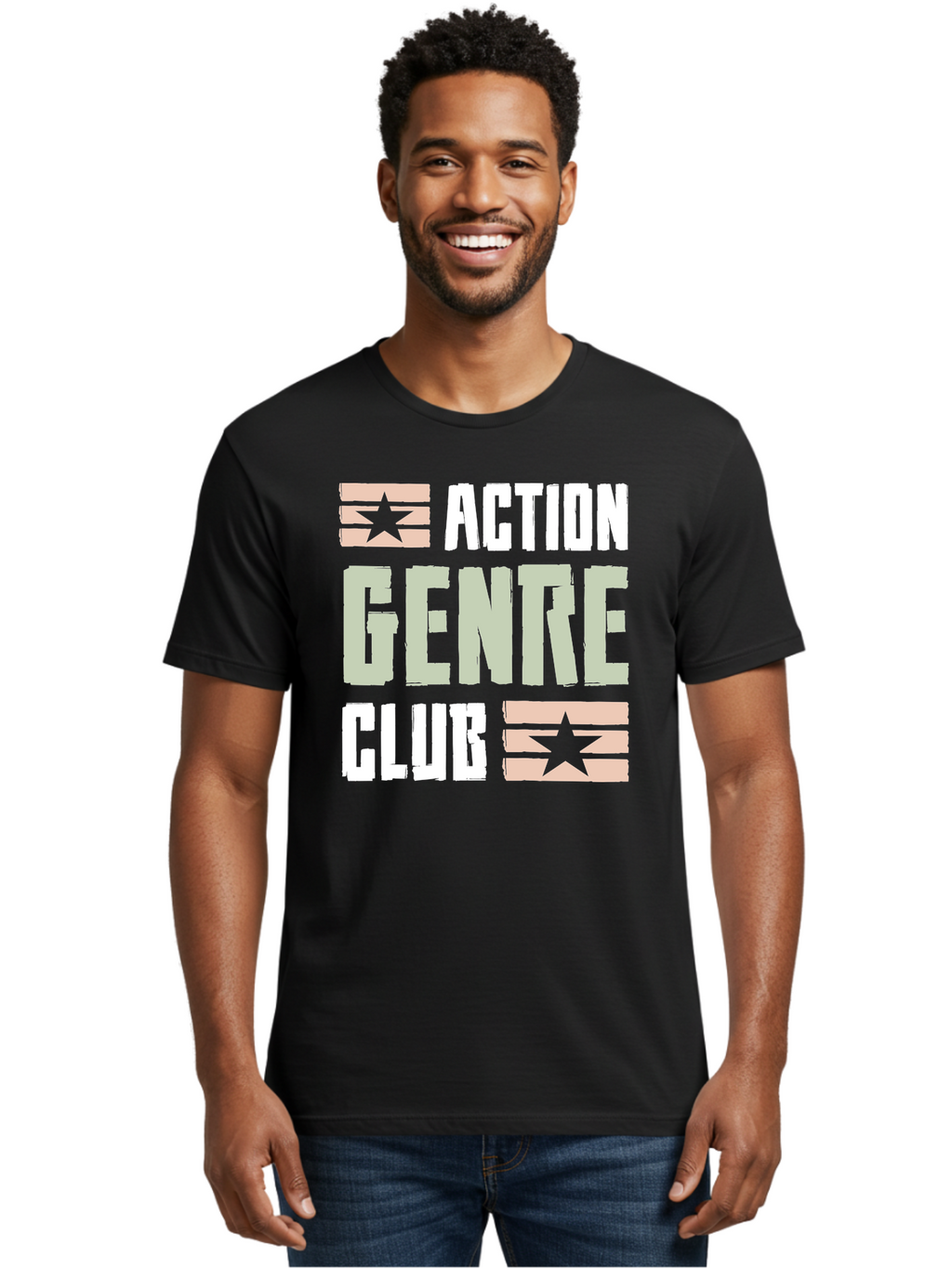Action-Genre-Club Men'S Graphic Tee, 100% Cotton, Comfortable Casual Summer Wear, Machine Washable, Action Genre, Action Movies, Film Enthusiasts, Movie Buffs, Club Logo, Entertainment, Cinematic Experience, Adventure, Thriller, Blockbuster -  Aaa619