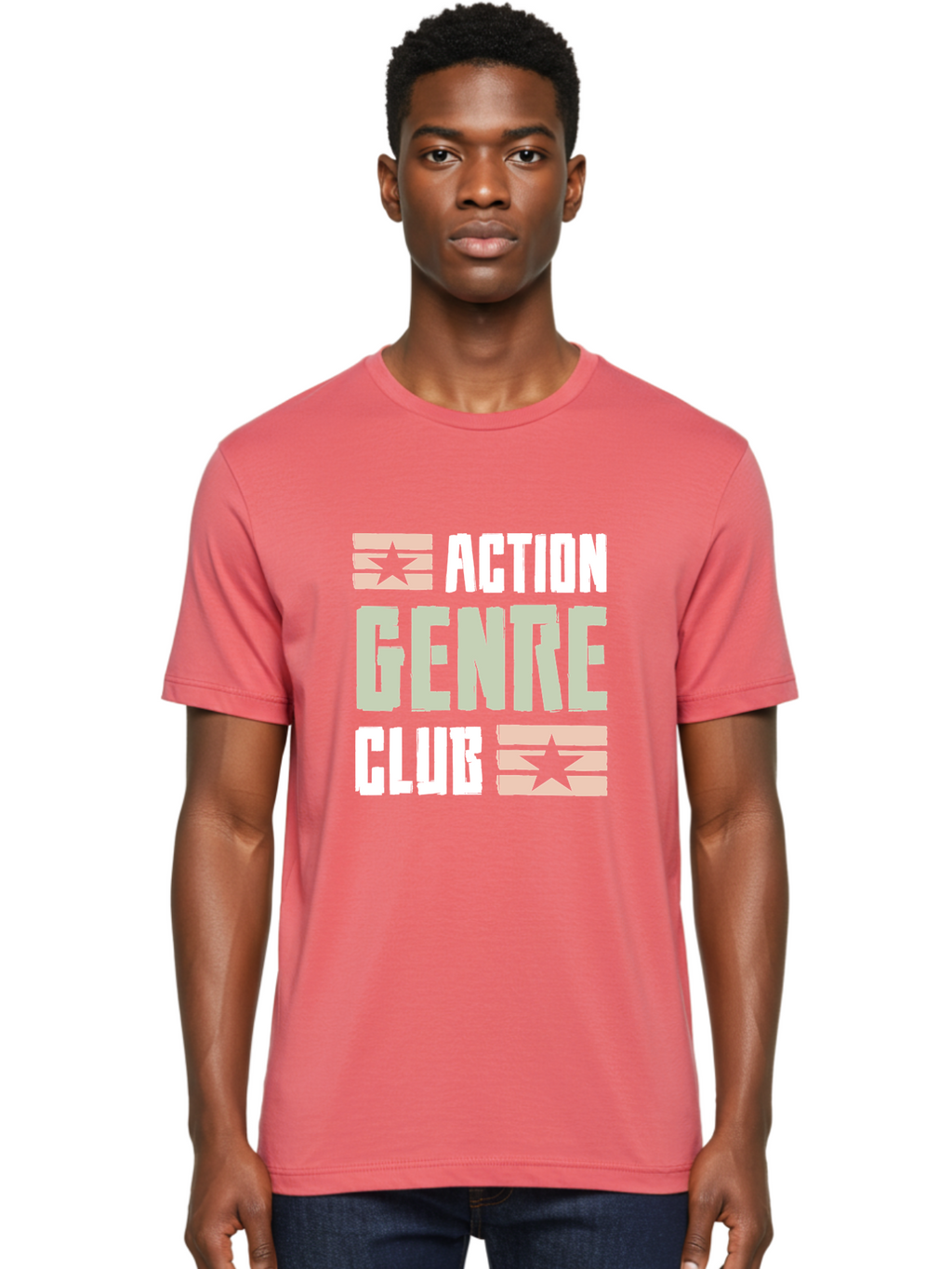 Action-Genre-Club Men'S Graphic Tee, 100% Cotton, Comfortable Casual Summer Wear, Machine Washable, Action Genre, Action Movies, Film Enthusiasts, Movie Buffs, Club Logo, Entertainment, Cinematic Experience, Adventure, Thriller, Blockbuster -  Aaa619