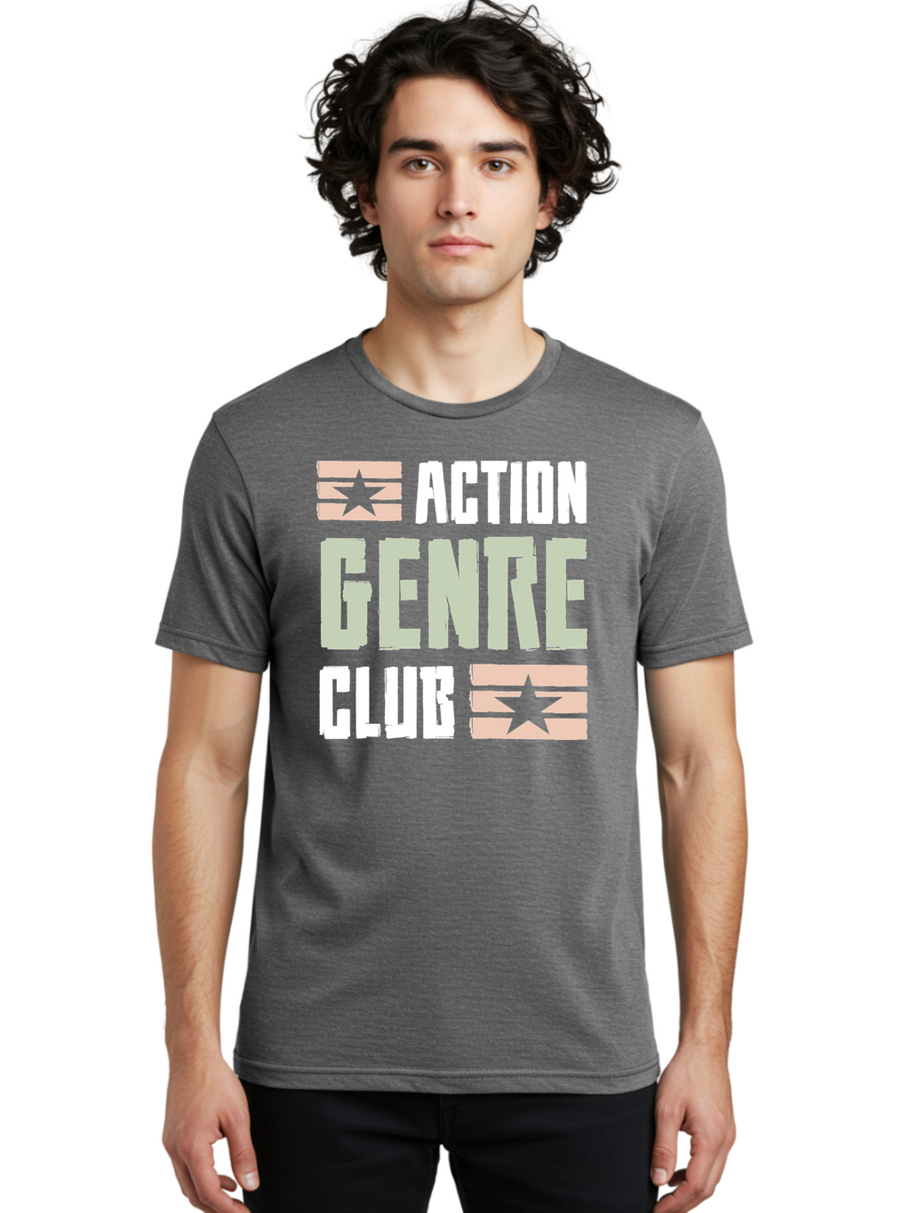 Action-Genre-Club Men'S Graphic Tee, 100% Cotton, Comfortable Casual Summer Wear, Machine Washable, Action Genre, Action Movies, Film Enthusiasts, Movie Buffs, Club Logo, Entertainment, Cinematic Experience, Adventure, Thriller, Blockbuster -  Aaa619