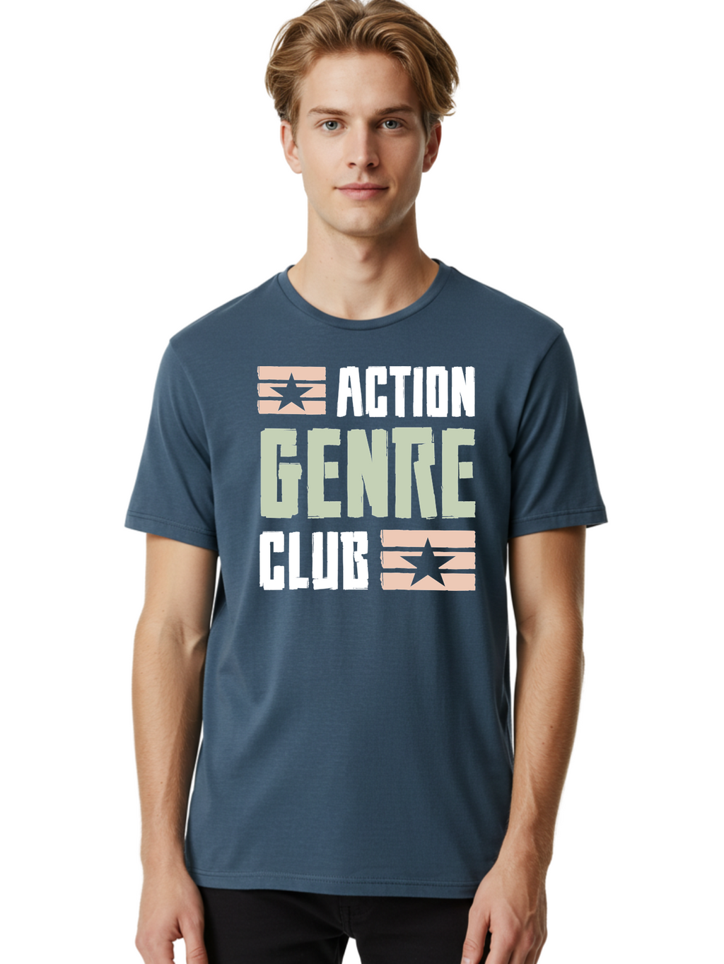Action-Genre-Club Men'S Graphic Tee, 100% Cotton, Comfortable Casual Summer Wear, Machine Washable, Action Genre, Action Movies, Film Enthusiasts, Movie Buffs, Club Logo, Entertainment, Cinematic Experience, Adventure, Thriller, Blockbuster -  Aaa619